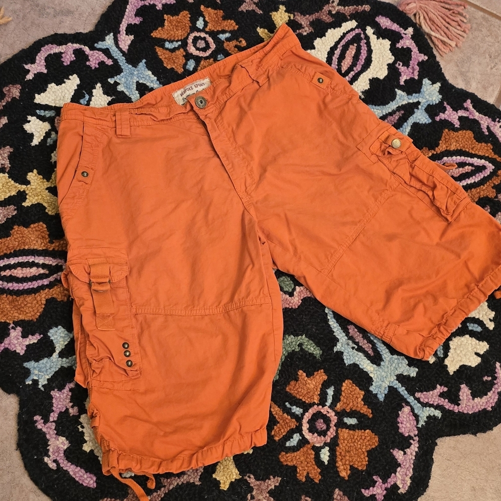 🔥🔥Y2K Bespoke Men’s Orange Cargo Shorts🔥🔥 SIZE 34 - Picture 2 of 8